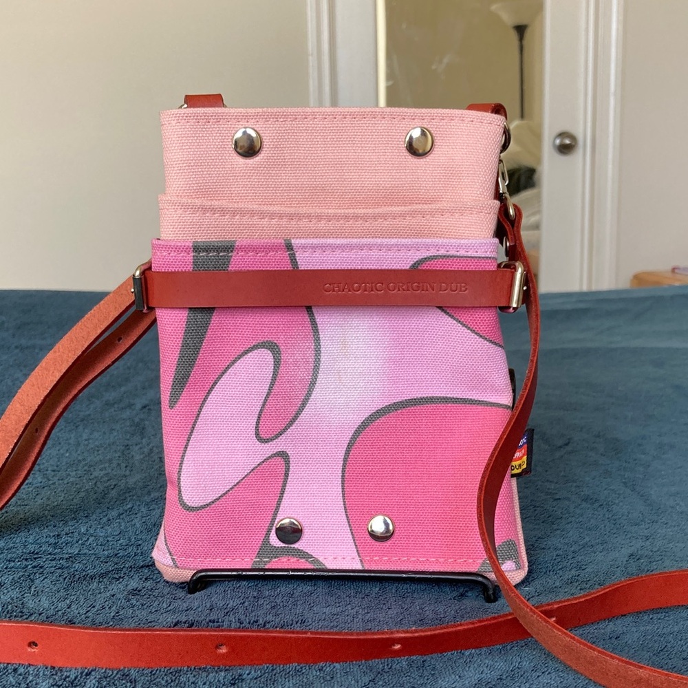 Chaotic Origin Dub Japan hybrid leather and canvas Pink and Red crossbody bag